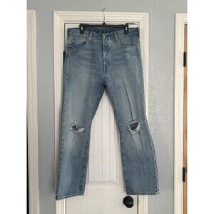Levi's‎ 501 Jeans Mens 34X30 Straight Fit Distressed Light Wash Faded Button Fly